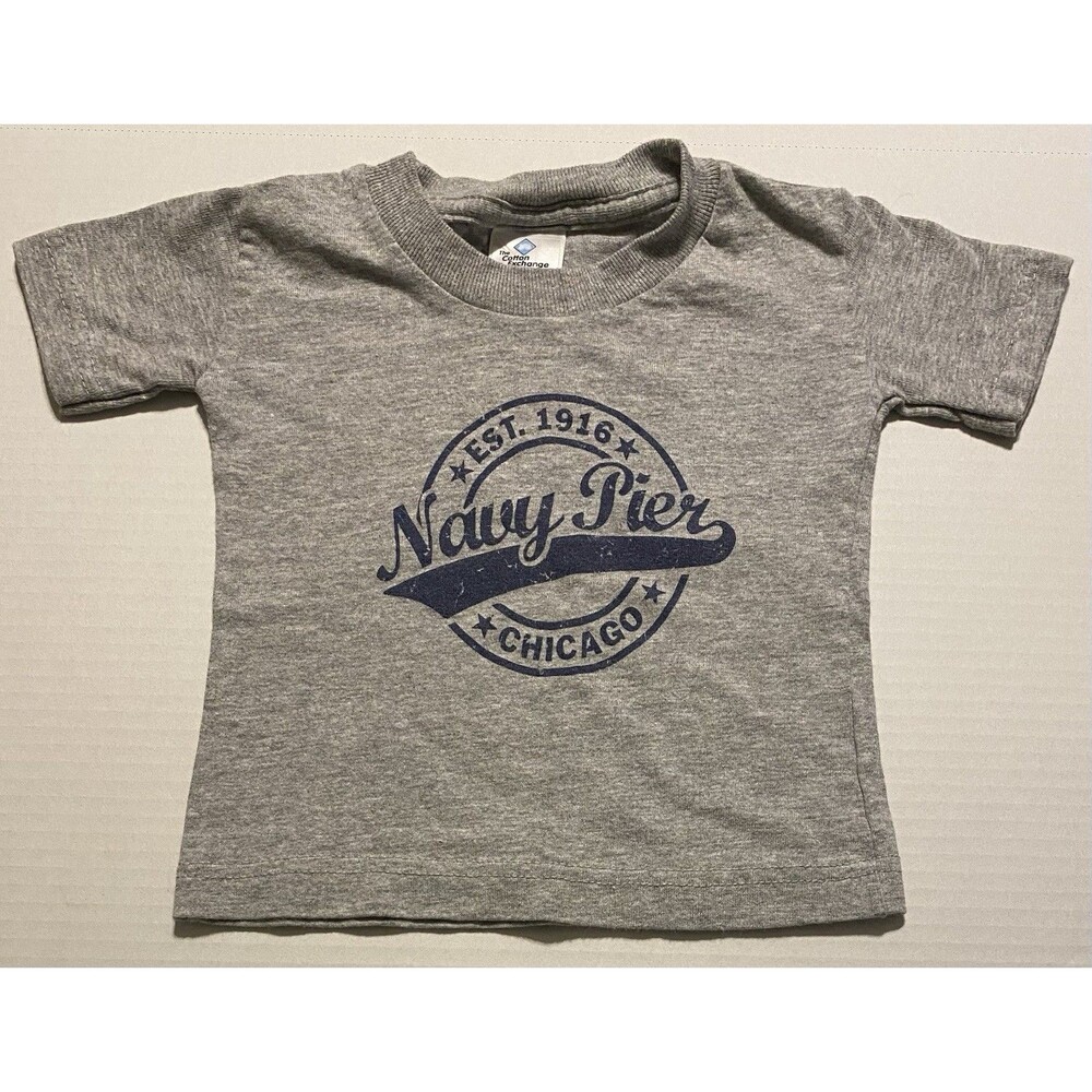 Navy Pier Chicago Graphic T-Shirt 12 Months Toddler Gray Cotton Blend USA